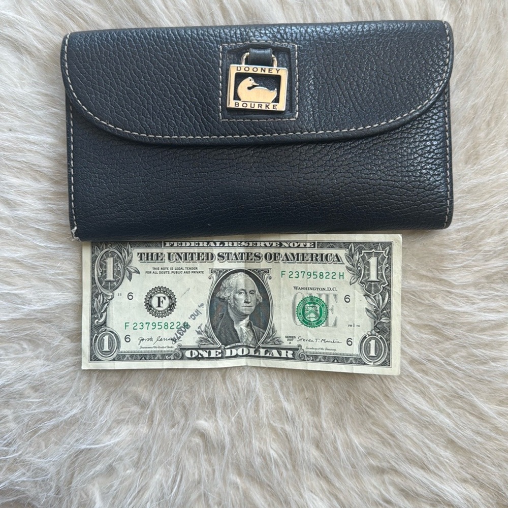 Dooney & Bourke Black and Blue Leather Wallet with Gold Clasp